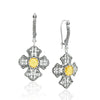 Citrine sterling silver three-petal filigree cross dangle earrings
