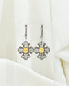 Victorian inspired Citrine cross earrings with oxidized sterling silver filigree details