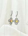 November birthstone Citrine filigree cross earrings with Victorian inspired silver design