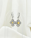 Citrine 925 Sterling Silver Three-Petal Filigree Cross Dangle Earrings