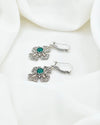 Lab-created Emerald three-petal cross dangle earrings in handmade sterling silver for women