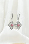 Rhodonite 925 Sterling Silver Three-Petal Filigree Cross Dangle Earrings