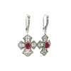 Ruby Corundum sterling silver three-petal filigree cross dangle earrings