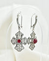 Natural Ruby Corundum three-petal cross dangle earrings in handmade sterling silver for women