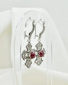 Ruby Corundum 925 Sterling Silver Three-Petal Filigree Cross Dangle Earrings