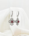 Ruby Corundum 925 Sterling Silver Three-Petal Filigree Cross Dangle Earrings
