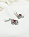 Ruby Corundum 925 Sterling Silver Three-Petal Filigree Cross Dangle Earrings
