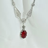 Ruby Silver Vintage Gothic Filigree Women Necklace, Handcrafted Scarlet Red Gemstone Flower Detailed Victorian Necklace Jewelry
