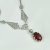 Ruby Silver Vintage Gothic Filigree Women Necklace, Handcrafted Scarlet Red Gemstone Flower Detailed Victorian Necklace Jewelry