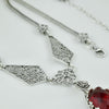 Ruby Silver Vintage Gothic Filigree Women Necklace, Handcrafted Scarlet Red Gemstone Flower Detailed Victorian Necklace Jewelry