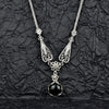 Black Onyx Silver Vintage Gothic Flower Necklace, Unique Handmade Daisy Detailed Floral Bridal Statement Necklace Jewelry