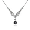 Black Onyx Silver Vintage Gothic Flower Necklace, Unique Handmade Daisy Detailed Floral Bridal Statement Necklace Jewelry