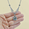 Blue Topaz Silver Vintage Style Victorian Necklace, Unique Handmade Rose Detailed Floral Bridal Statement Necklace Jewelry