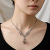 Rutilated Quartz Silver Boho Wedding Necklace, Sterling Silver Crystal Handmade Vintage Style Statement Jewelry