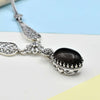 Black Onyx Silver Gothic Wedding Necklace, Handmade Goth Art Nouveau Dark Charm Choker Jewelry