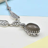 Gray Moonstone Silver Edwardian Filigree Necklace, Handmade Heart & Daisy Flower Charm Choker Necklace Jewelry