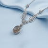 Gray Moonstone Silver Edwardian Filigree Necklace, Handmade Heart & Daisy Flower Charm Choker Necklace Jewelry