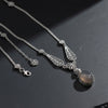 Gray Moonstone Silver Edwardian Filigree Necklace, Handmade Heart & Daisy Flower Charm Choker Necklace Jewelry