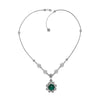 Green Agate Silver Vintage Filigree Flower Necklace, Handmade Daisy Detailed Floral Celtic Bridal Statement Necklace Jewelry 925