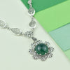 Green Agate Silver Vintage Filigree Flower Necklace, Handmade Daisy Detailed Floral Celtic Bridal Statement Necklace Jewelry 925