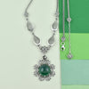 Green Agate Silver Vintage Filigree Flower Necklace, Handmade Daisy Detailed Floral Celtic Bridal Statement Necklace Jewelry 925