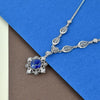 Lapis Lazuli Silver Vintage Style Floral Necklace, Handmade Lily Flower Bridal Statement Necklace Jewelry