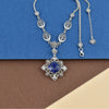 Lapis Lazuli Silver Vintage Style Floral Necklace, Handmade Lily Flower Bridal Statement Necklace Jewelry