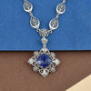 Lapis Lazuli Silver Vintage Style Floral Necklace, Handmade Lily Flower Bridal Statement Necklace Jewelry