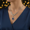 Lapis Lazuli Silver Vintage Style Floral Necklace, Handmade Lily Flower Bridal Statement Necklace Jewelry