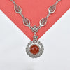 Carnelian Silver Vintage Daisy Flower Necklace, Handmade Red Stone Filigree Floral Statement Necklace Jewelry