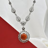 Carnelian Silver Vintage Daisy Flower Necklace, Handmade Red Stone Filigree Floral Statement Necklace Jewelry