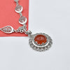 Carnelian Silver Vintage Daisy Flower Necklace, Handmade Red Stone Filigree Floral Statement Necklace Jewelry