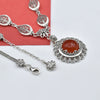 Carnelian Silver Vintage Daisy Flower Necklace, Handmade Red Stone Filigree Floral Statement Necklace Jewelry
