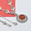 Carnelian Silver Vintage Daisy Flower Necklace, Handmade Red Stone Filigree Floral Statement Necklace Jewelry