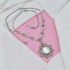 Mother of Pearl Silver Filigree Flower Necklace, Floral Design Handcrafted Large Edwardian Statement Jewelry