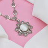 Mother of Pearl Silver Filigree Flower Necklace, Floral Design Handcrafted Large Edwardian Statement Jewelry