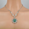 Silver Filigree Green Malachite Necklace, Detailed Flower Design, Large Boho Statement Jewelry