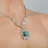 Silver Filigree Green Malachite Necklace, Detailed Flower Design, Large Boho Statement Jewelry