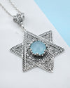 925 Sterling Silver Aqua Blue Chalcedony Jewish Star Necklace, Filigree Star of David Jewish Jewelry