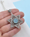 925 Sterling Silver Aqua Blue Chalcedony Jewish Star Necklace, Filigree Star of David Jewish Jewelry
