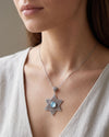 925 Sterling Silver Aqua Blue Chalcedony Jewish Star Necklace, Filigree Star of David Jewish Jewelry