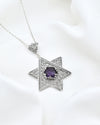 Sterling Silver Amethyst Jewish Star Necklace, Filigree Star of David Israeli Jewelry