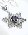 Sterling Silver Amethyst Jewish Star Necklace, Filigree Star of David Israeli Jewelry