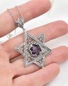 Sterling Silver Amethyst Jewish Star Necklace, Filigree Star of David Israeli Jewelry