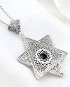 925 Sterling Silver Black Onyx Jewish Star Necklace, Filigree Star of David Jewish Jewelry