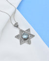Sterling Silver Blue Topaz Jewish Star Necklace, Filigree Magen David Israeli Jewelry