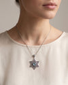 Sterling Silver Blue Topaz Jewish Star Necklace, Filigree Magen David Israeli Jewelry