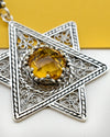 Sterling Silver Citrine Jewish Boho Star Necklace, Filigree Pendant Jewelry