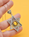 Sterling Silver Citrine Jewish Boho Star Necklace, Filigree Pendant Jewelry