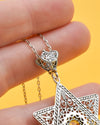 Sterling Silver Citrine Jewish Boho Star Necklace, Filigree Pendant Jewelry